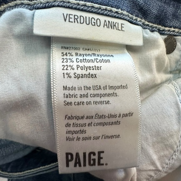 PAIGE BRAND VERDUGO ANKLE BLUE JEANS. MID-RISE ZIP FLY BUTTON CLOSURE. SIZE 28 - Picture 4 of 12
